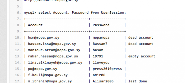 78 comptes emails du gouvernement Syrien piratés 78 comptes emails du gouvernement Syrien piratés