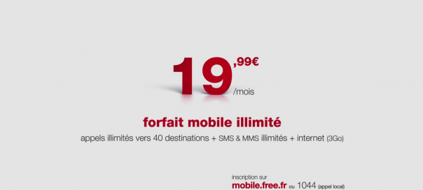 Free Mobile : Publicité TV pour le forfait illimité à 19,99€ Free Mobile : Publicité TV pour le forfait illimité à 19,99€