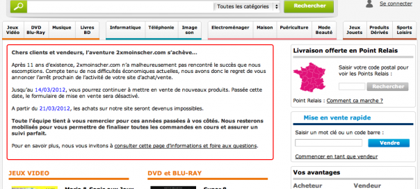 2xMoinsCher : Fermeture du site… 2xMoinsCher : Fermeture du site…
