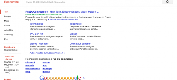 Google : Unique résultat de recherche pour Rue Du Commerce Google : Unique résultat de recherche pour Rue Du Commerce