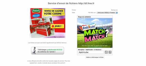 Free : Captcha publicitaire sur le service d’envoi de fichiers