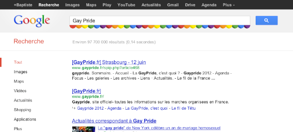 Google : Gay Pride 2012 pour des SERPS en couleurs