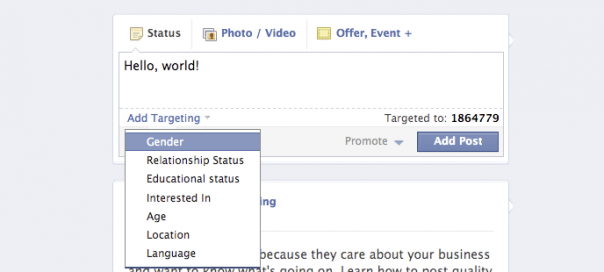 Facebook Pages : Ciblage de statut sur les données privées