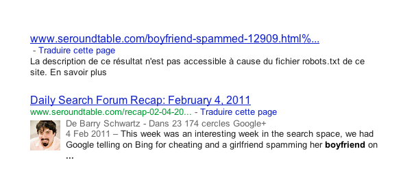 Google : Description de page bloquée par le fichier robots.txt