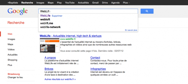 Google Instant : Suggestions issues de sites internet