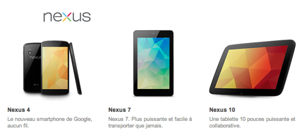 Google Nexus : Android 4.2, smartphone 4″ et tablettes 7″ et 10″