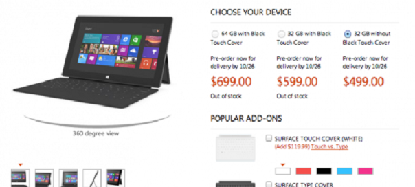 Microsoft Surface : Disponible à 499 dollars, 599 dollars avec clavier