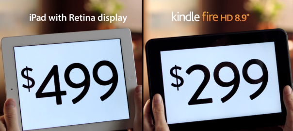 Amazon : Publicité Kindle Fire HD Vs iPad Retina