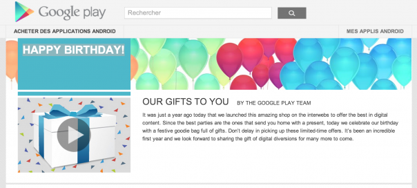 Google Play : Des réductions pour son anniversaire