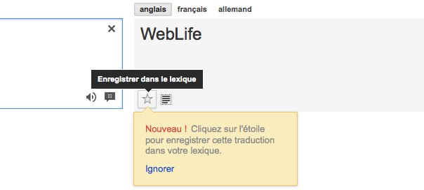 Google Traduction : Lexique, pour enregistrer ses traductions