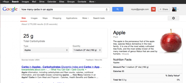Google : Information nutritionnelle des aliments dans les SERPS
