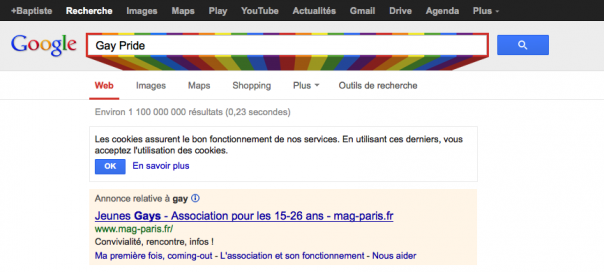 Google : Drapeau arc-en-ciel pour la Gay Pride 2013