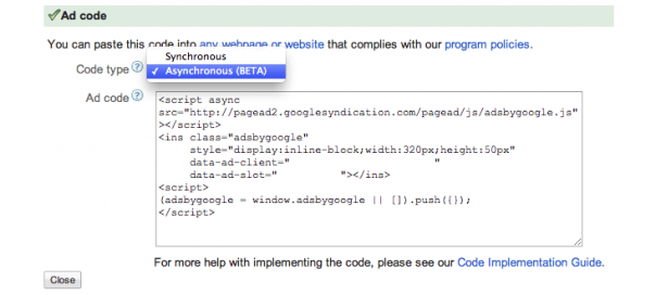 Google AdSense : Code d’annonce asynchrone disponible