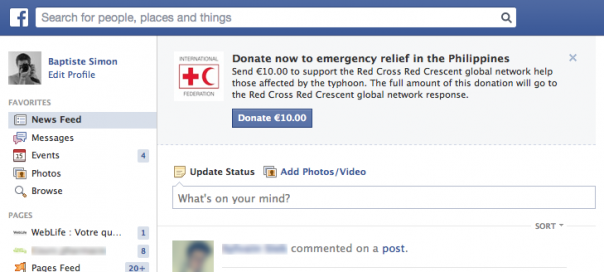 Facebook : Don à la Croix-Rouge pour les Philippines