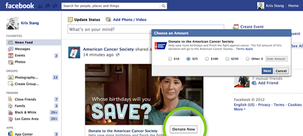 Facebook : Dons aux organismes à but non lucratif