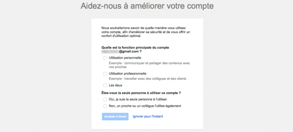 Gmail : Aidez-nous à améliorer votre compte