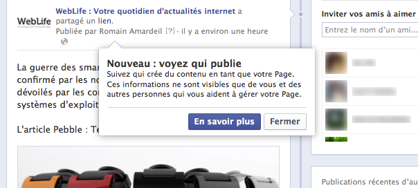 Page Facebook : Voir qui publie les messages