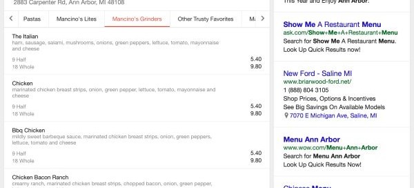 Google : Les menus des restaurants dans les résultats de recherche