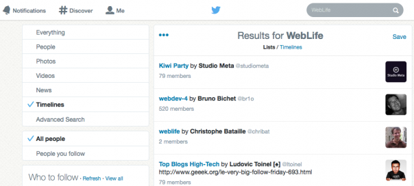 Twitter : Recherche au sein des timelines & listes