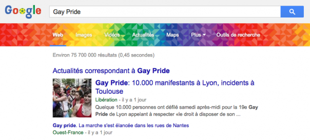 Google : Gay Pride 2014, le menu de recherche en couleurs