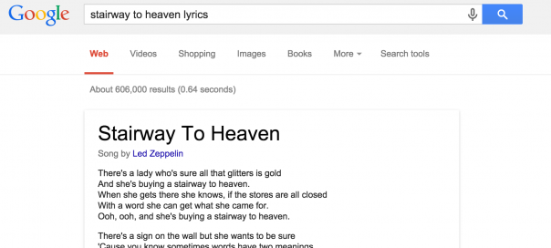 Google : OneBox de paroles de chansons dans les SERPS