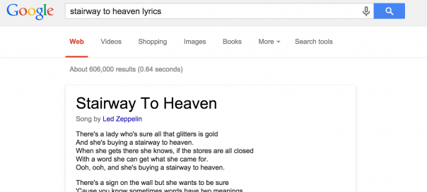 Google affiche des paroles de chansons dans les SERPS