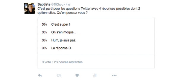 Questions Twitter : 4 réponses désormais possibles