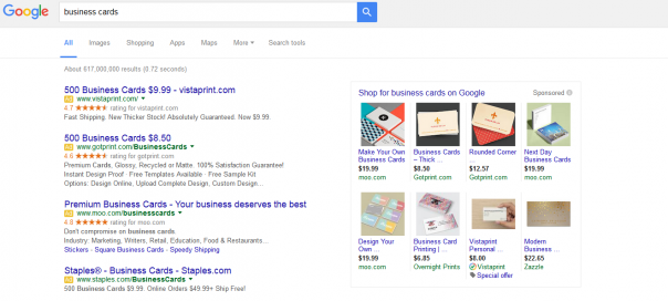 Google AdWords : 4 liens sponsorisés en zone premium