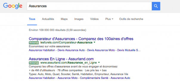 Google AdWords : Des étiquettes Annonce vertes en France