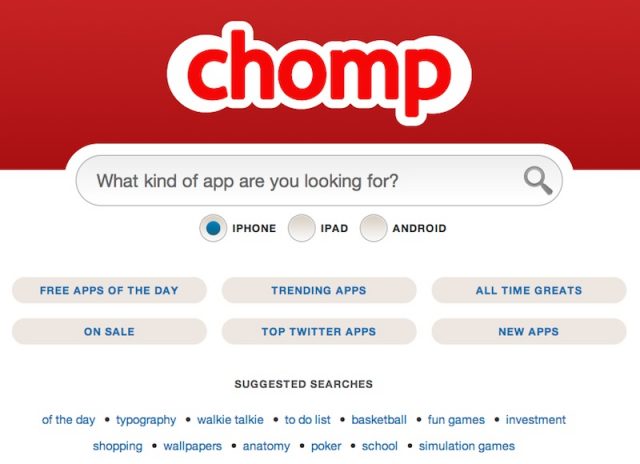 Chomp, moteur de recherche d'applications mobile