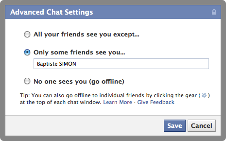 Facebook : Paramètres avancés du chat