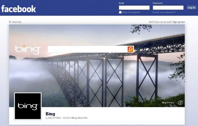 Facebook : Bing en promotion sur la page déconnexion