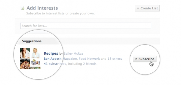 Facebook : Création liste d'intérêts