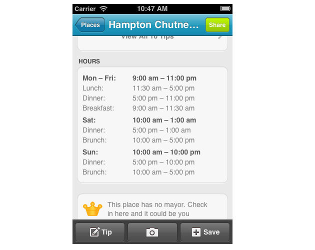 Horaires commerce sur Foursquare