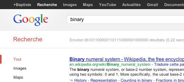 Google : Binary easter egg