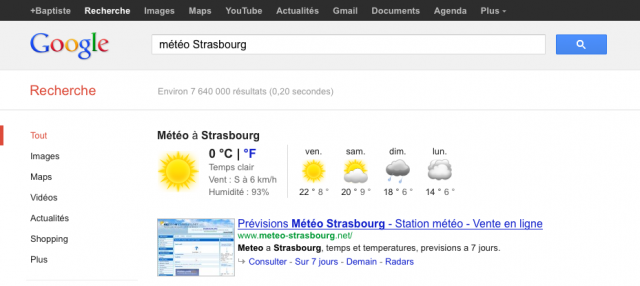 Google ; OneBox météo