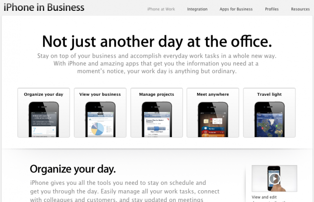 Apple : Page Entreprise pour iPhone