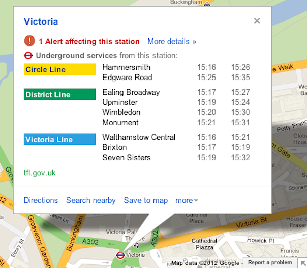 Retards du métro de Londres en prévision des JO sur Google Maps