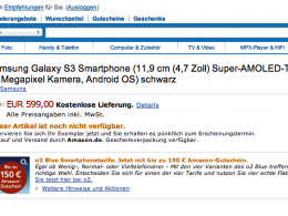 Le Samsung Galaxy S III sur l'Amazon version allemande