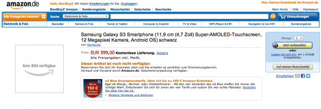 Le Samsung Galaxy S III sur l'Amazon version allemande