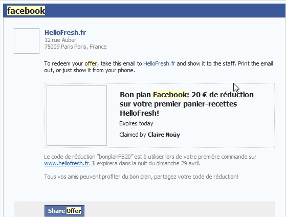 Facebook Email offres locales