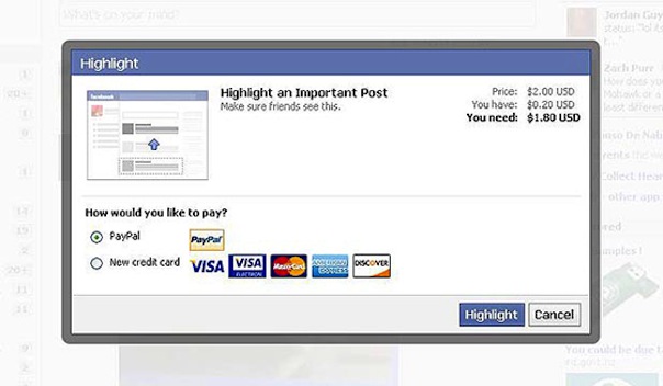 Facebook : Achat de posts sponsorisés