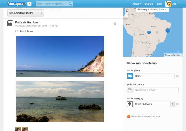 Foursquare : Page d'historique