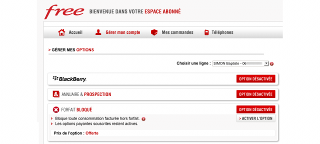 Free Mobile : Option forfait bloqué