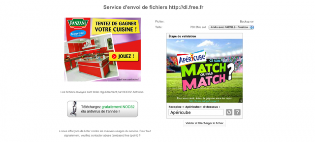 Free : Captcha publicitaire sur le service de stockage de fichiers