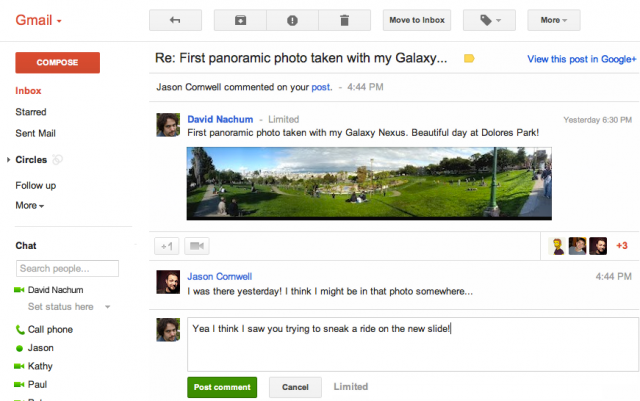 Gmail : notification Google+