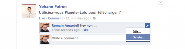 Facebook : Edition commentaire