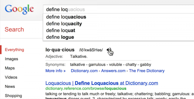 Google : Définitions du dictionnaire
