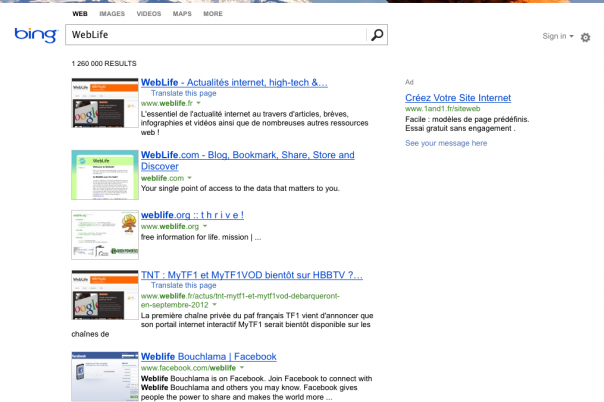 Bing : Page de résultats
