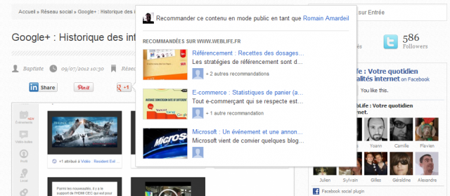 Google+ : Bouton +1 recommadations